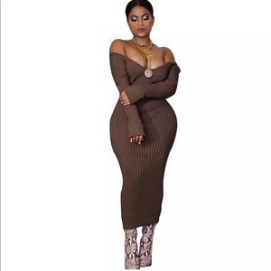 Off the shoulder plus size dress Mocha 3XL Plus